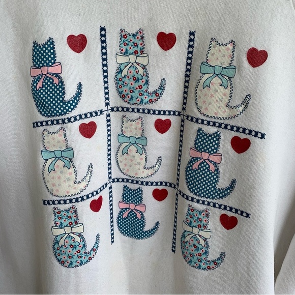 Vintage Cat Kittens Heart Crewneck Sweatshirt Adult Large Women’s 90s Sweater - Picture 3 of 6